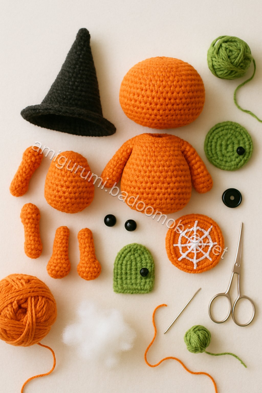 Amigurumi Pumpkin Witch House Free Pattern crochet parts