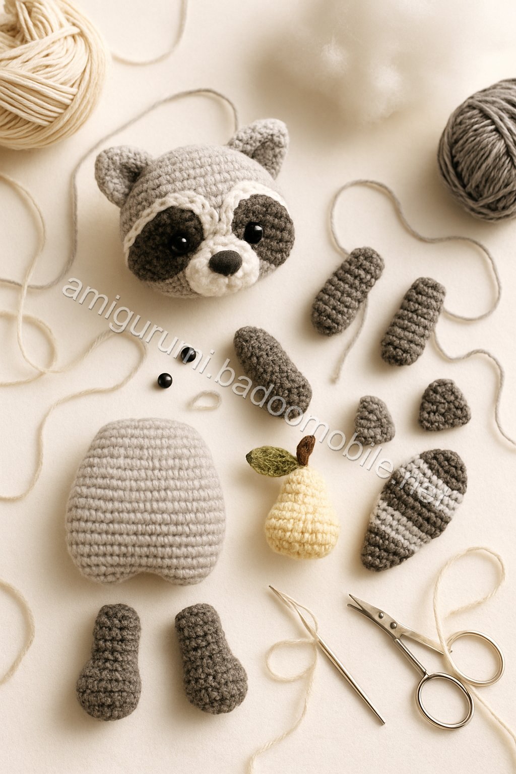 Amigurumi Raccoon Free Pattern crochet parts