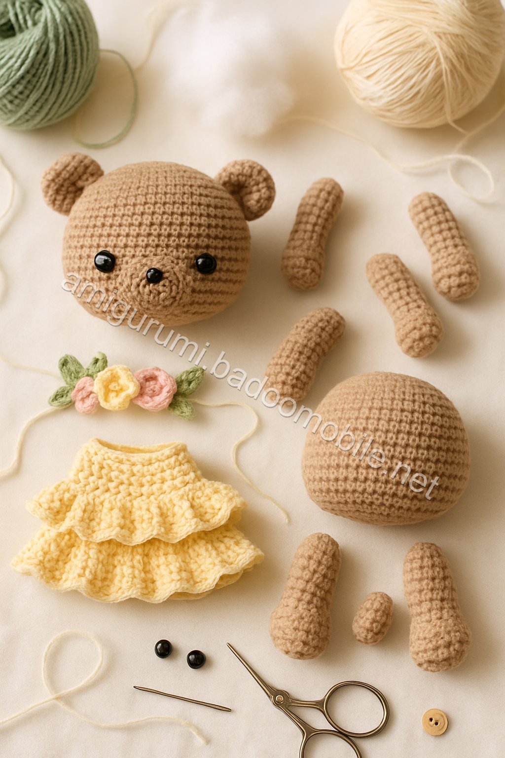 Amigurumi Spring Blossom Bear Free Pattern crochet parts