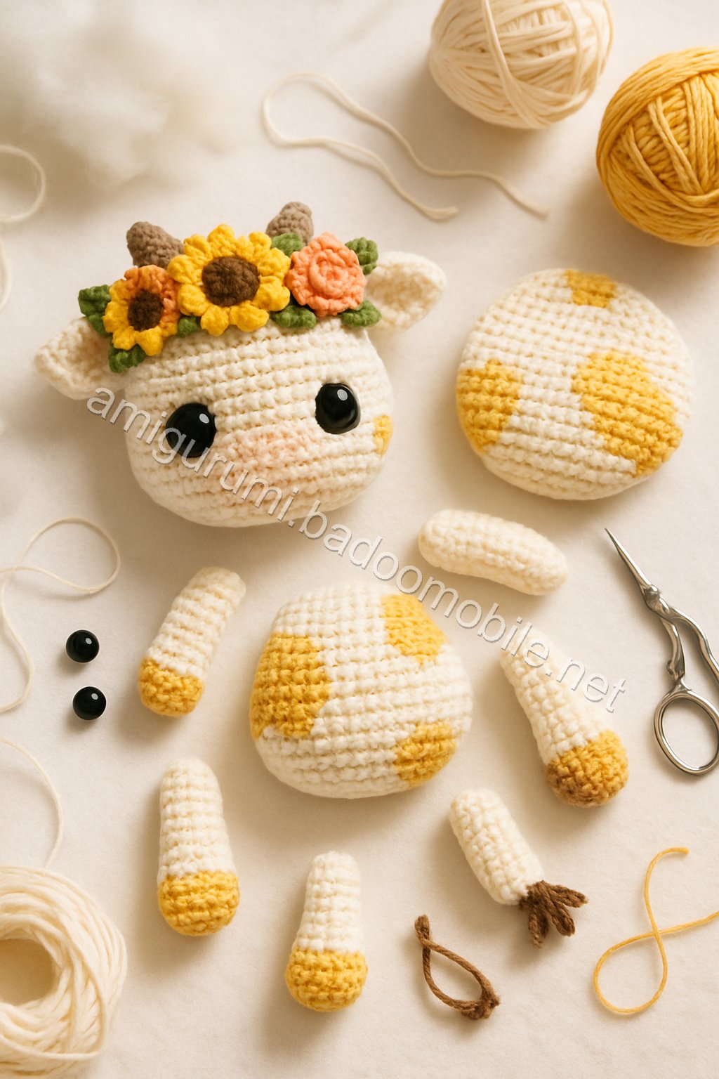 Amigurumi Meadow Cow Free Pattern crochet parts
