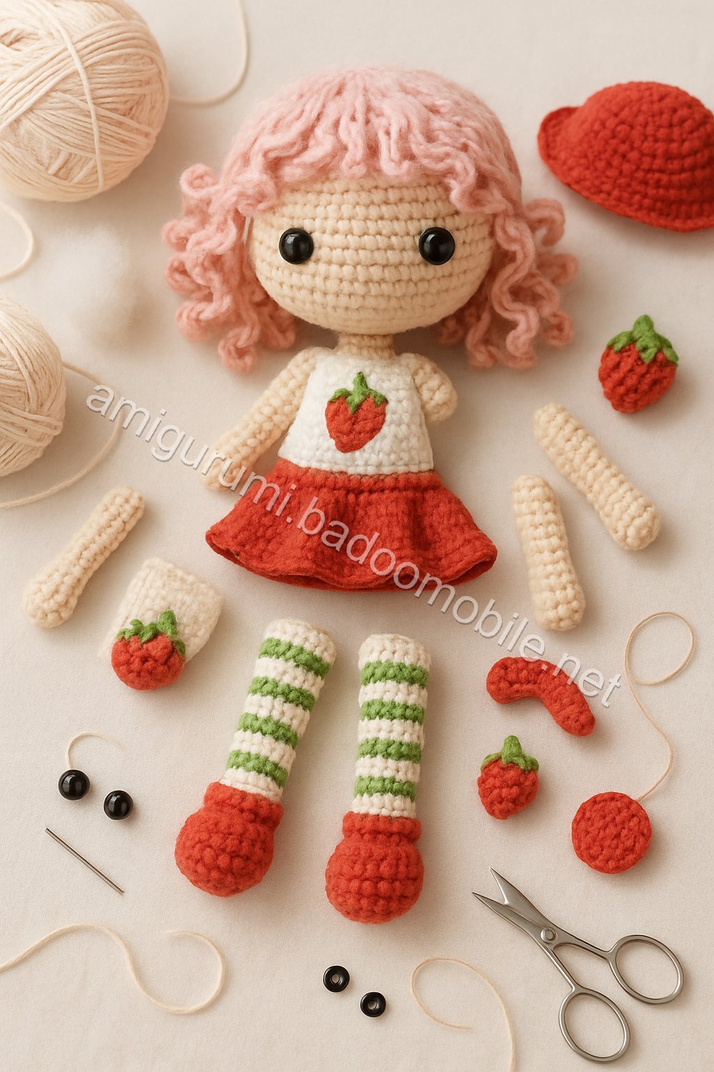 Amigurumi Strawberry Girl Free Pattern crochet parts