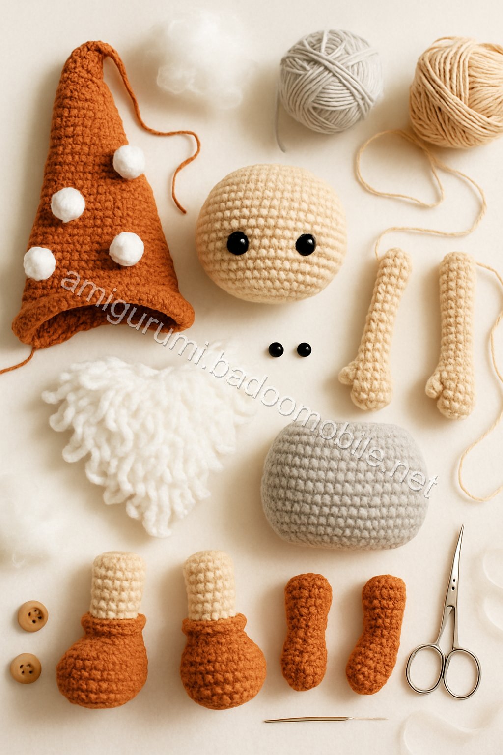 Amigurumi Winter Bathroom Gnome Free Pattern crochet parts
