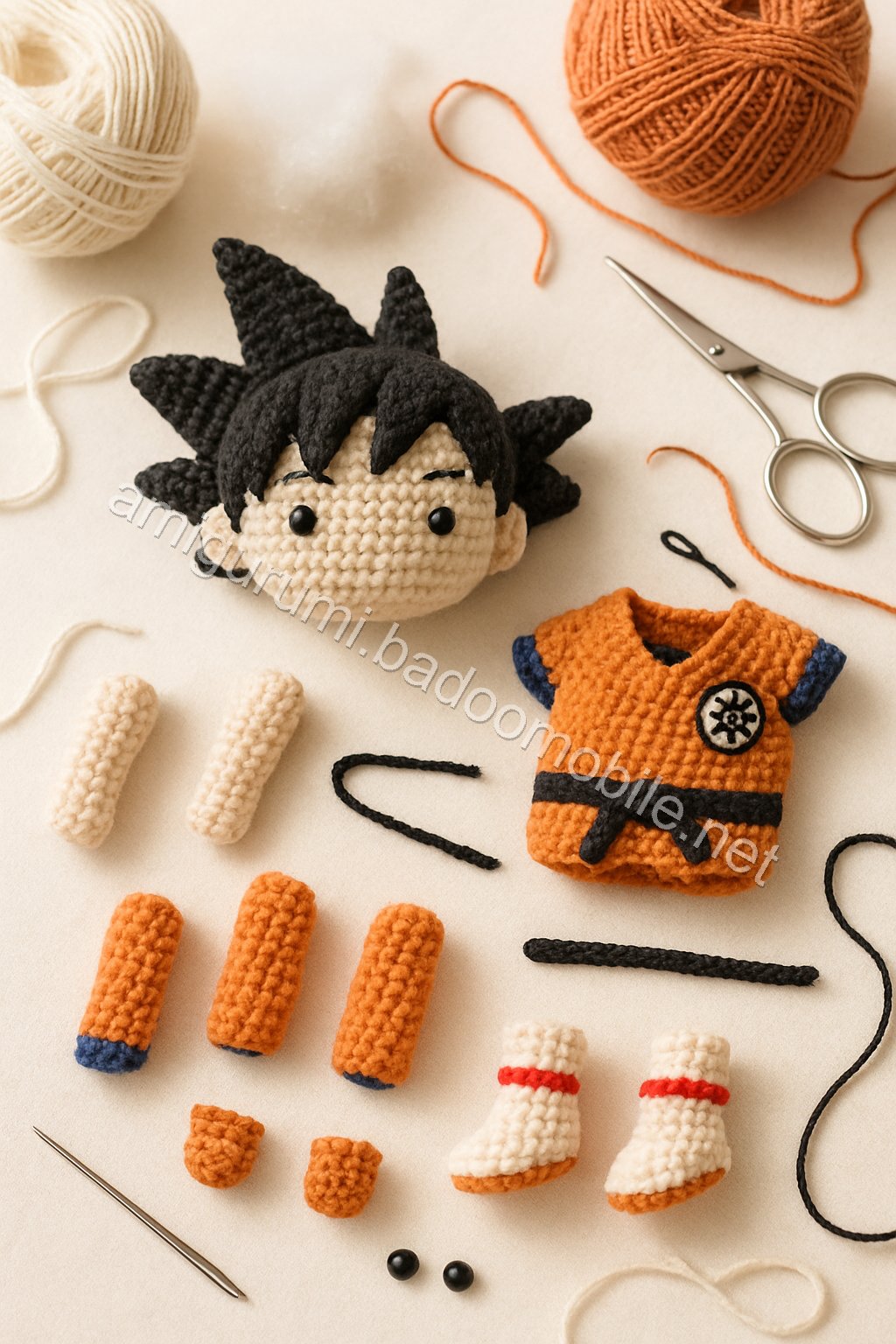 Amigurumi Goku Free Pattern crochet parts