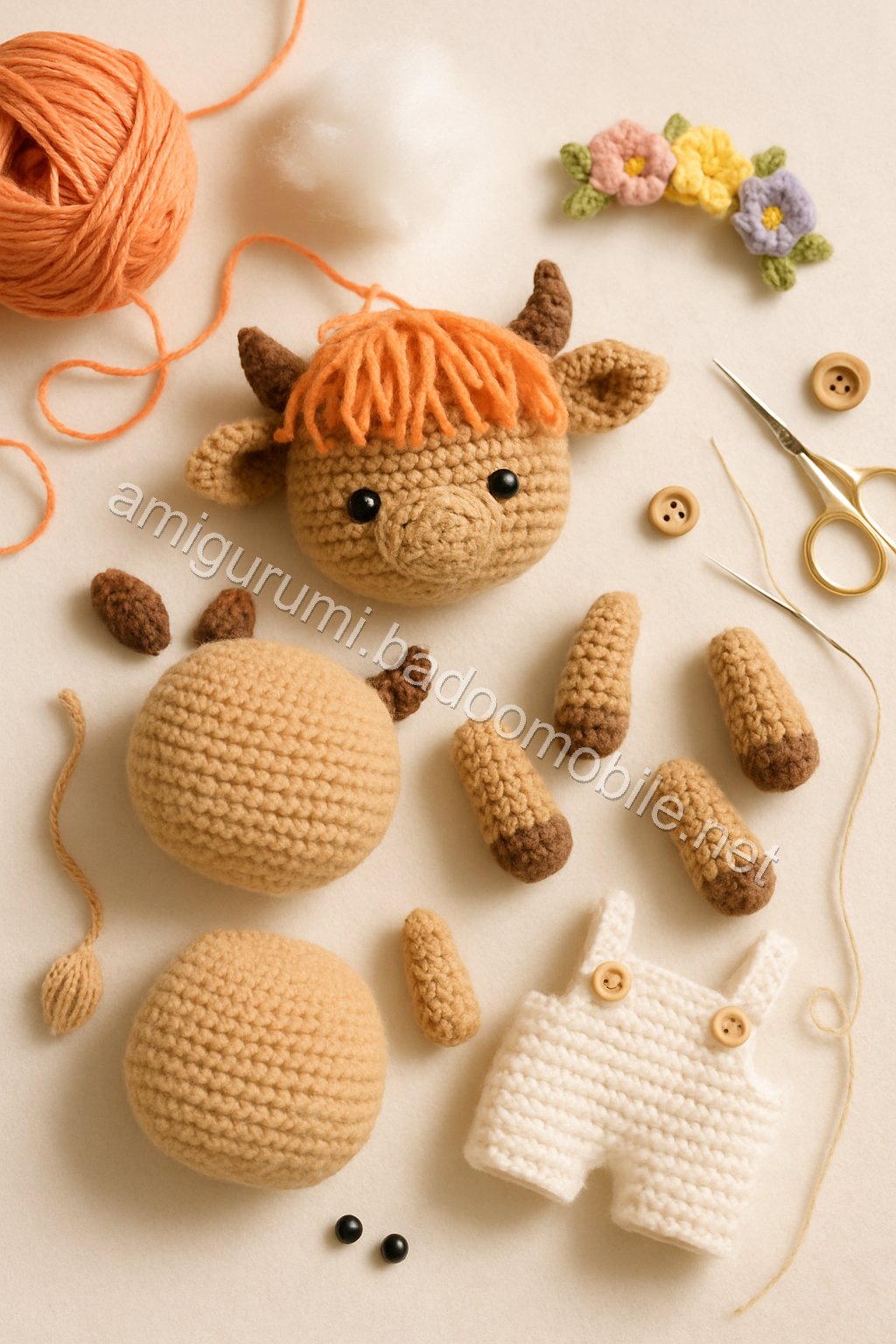 Amigurumi Highland Cow Free Pattern crochet parts