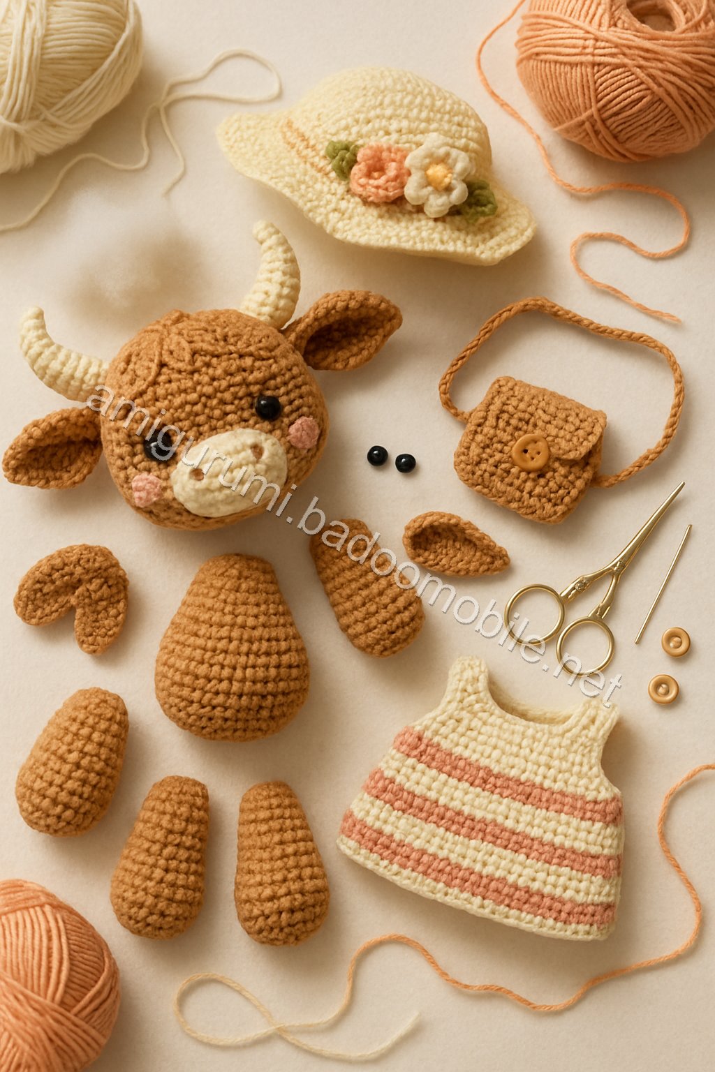 Amigurumi Highland Cow Free Pattern crochet parts