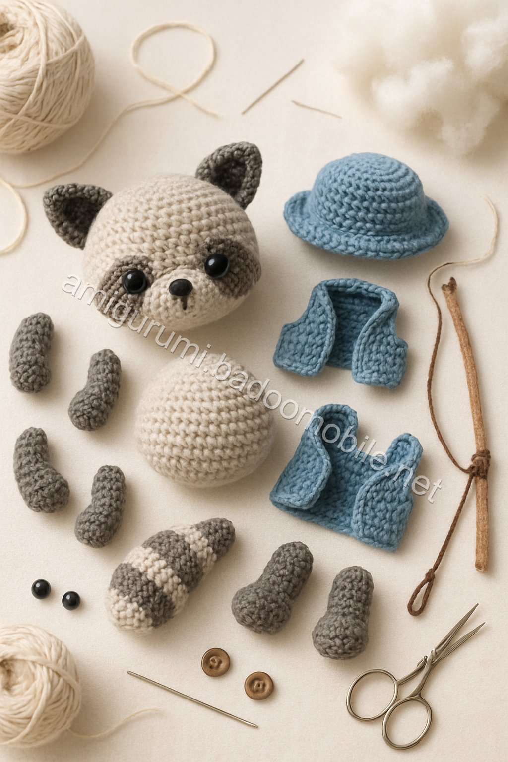 Amigurumi Raccoon Free Pattern crochet parts