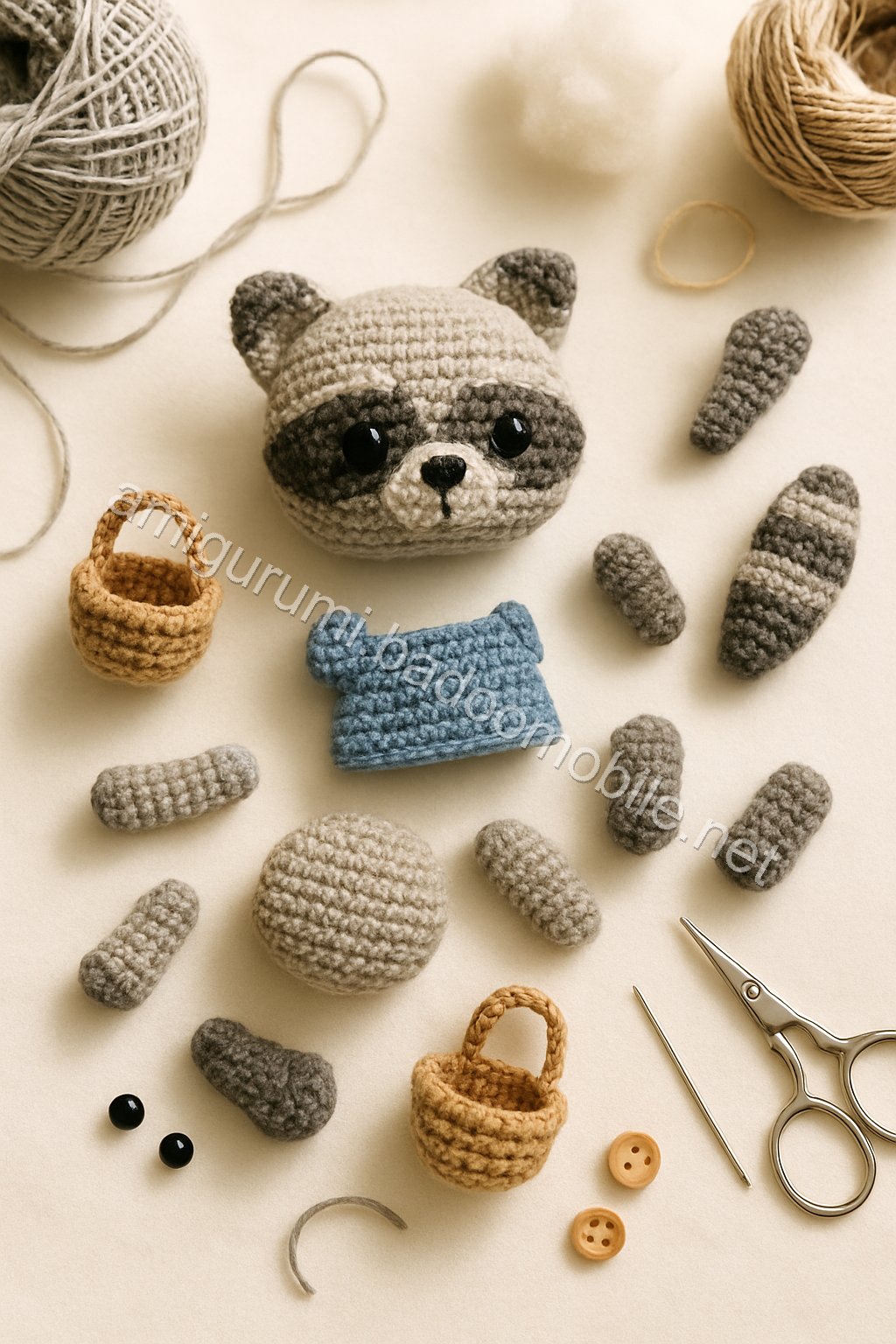 Amigurumi Raccoon Free Pattern crochet parts