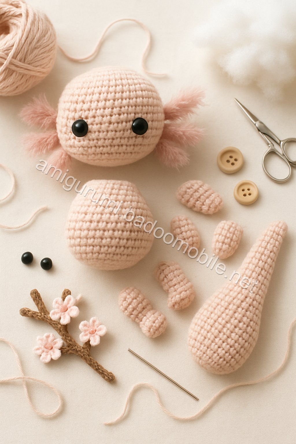 Amigurumi Velvet Axolotl Free Pattern crochet parts