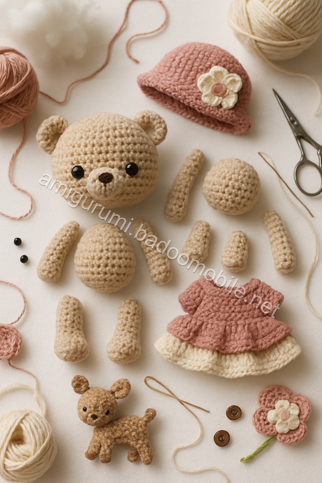 Amigurumi Vintage Rose Bear Free Pattern crochet parts