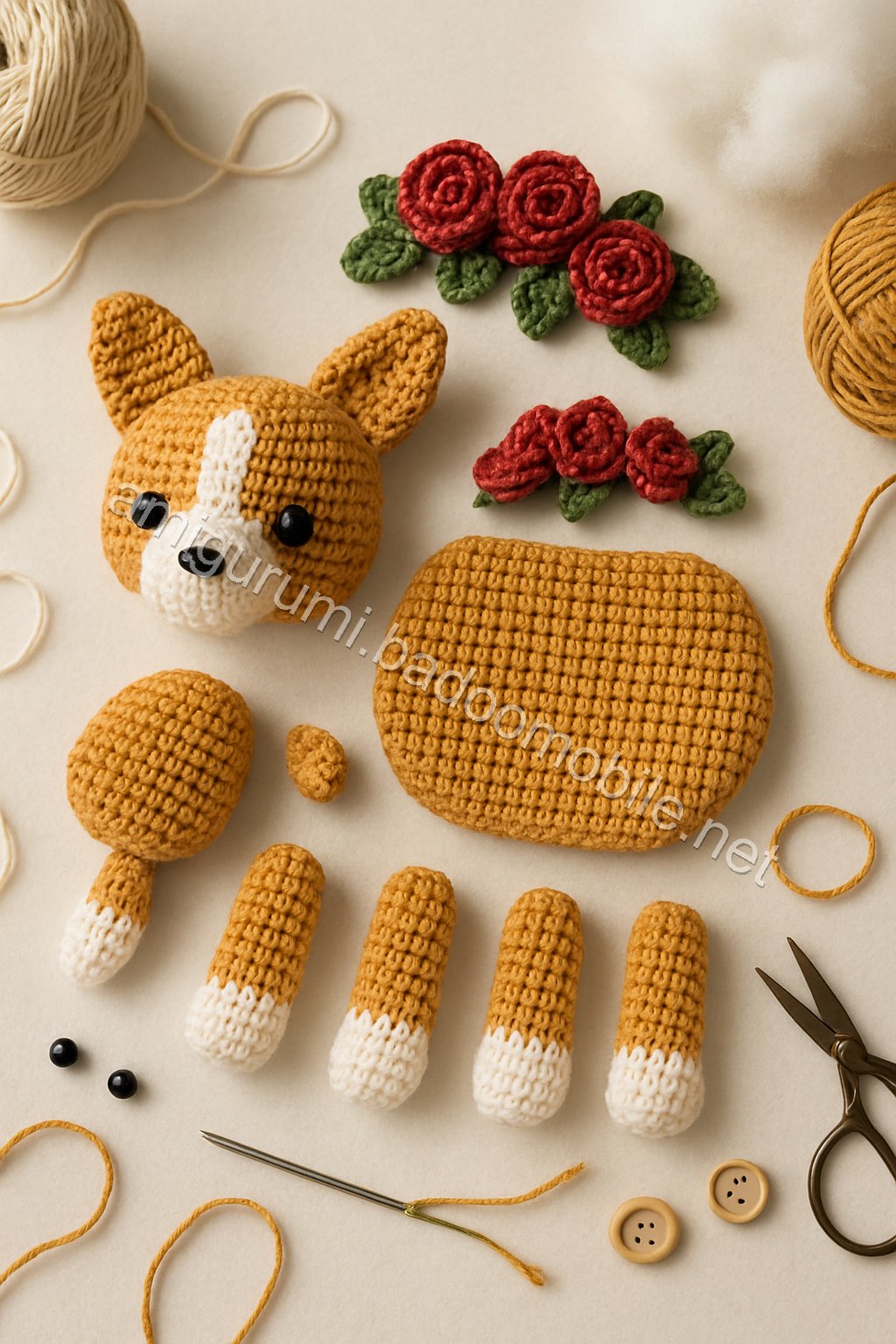 Amigurumi Floral Corgi Free Pattern crochet parts