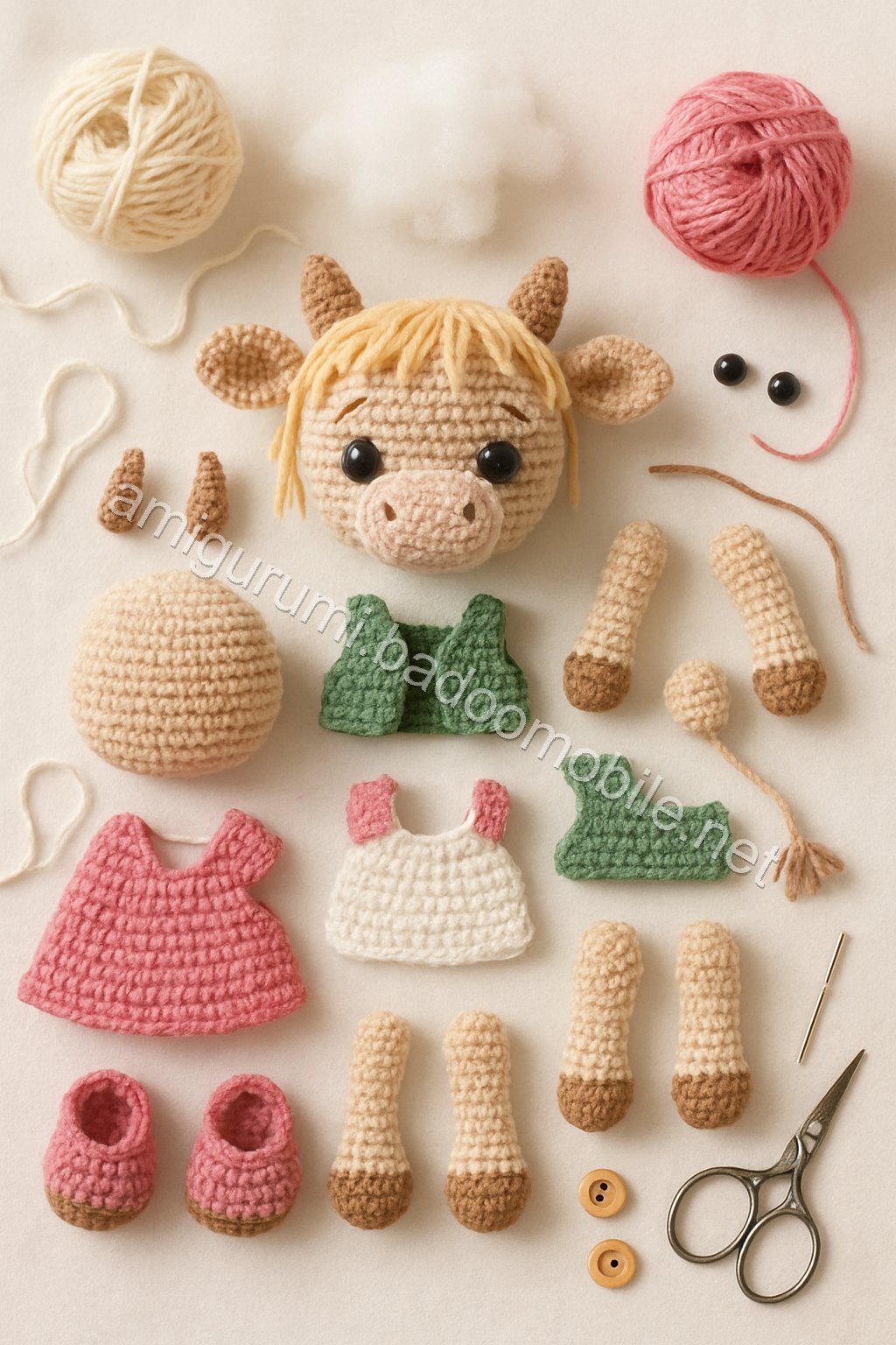 Amigurumi Sweetheart Cow Free Pattern crochet parts