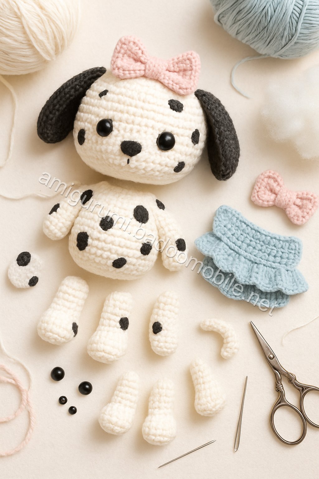 Amigurumi Dottie The Dalmatian Free Pattern crochet parts