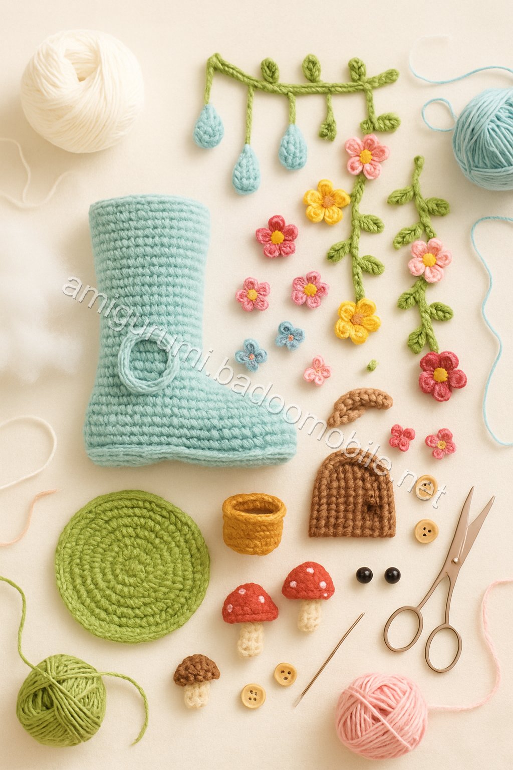 Amigurumi Rainboot Sprout Nursery Fairy House Free Pattern crochet parts