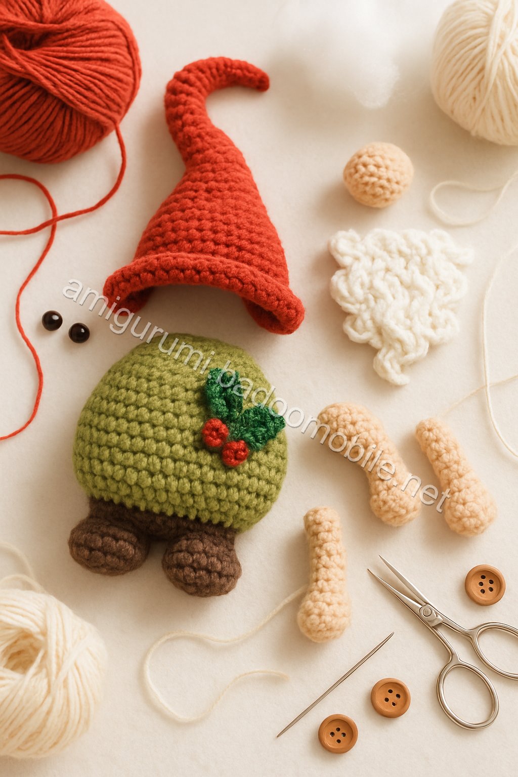 Amigurumi Christmas Gnome Free Pattern crochet parts