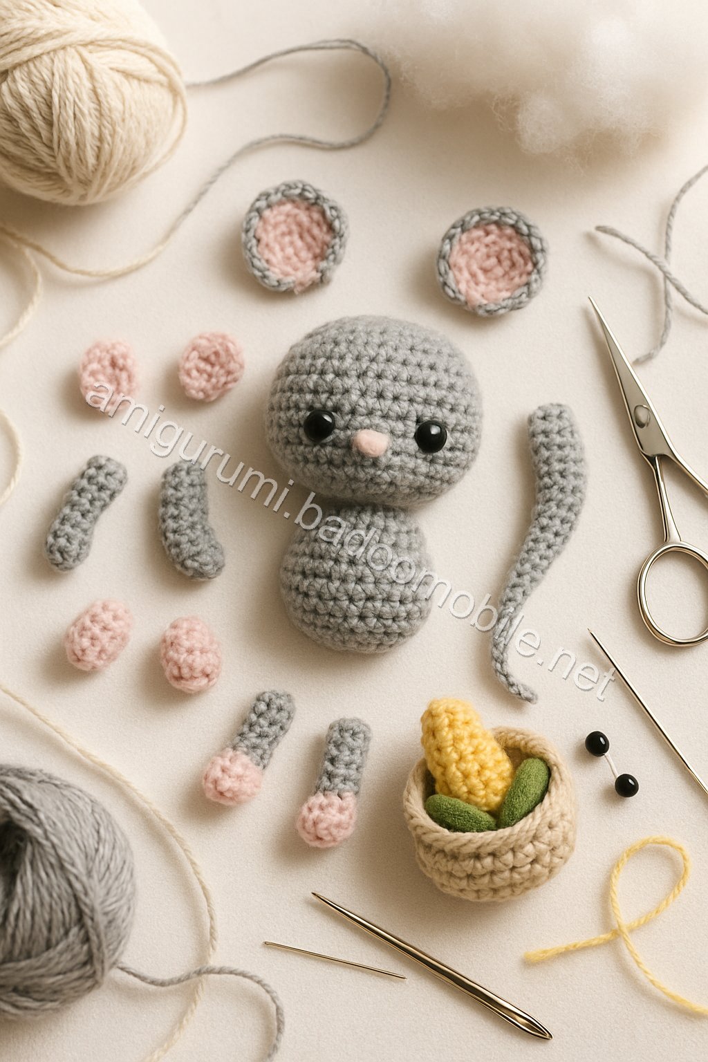 Amigurumi Corn Husk Mouse Free Pattern crochet parts