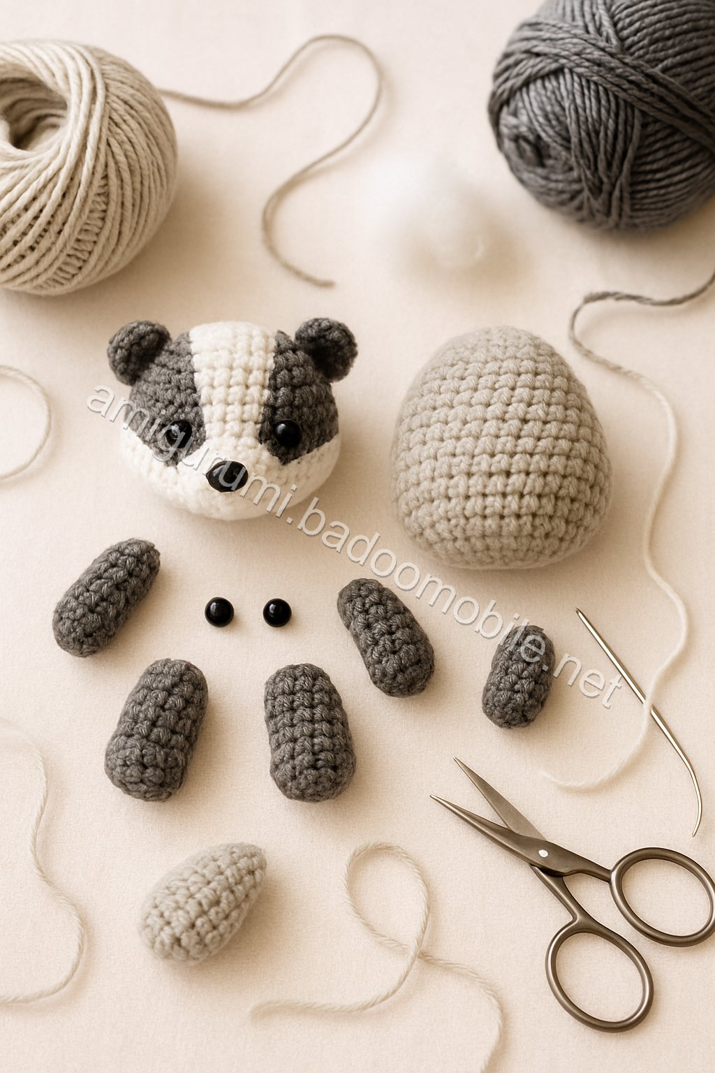Amigurumi Badger Free Pattern crochet parts