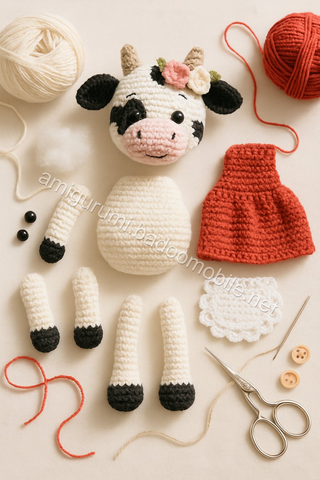Amigurumi Meadow Cow Free Pattern crochet parts