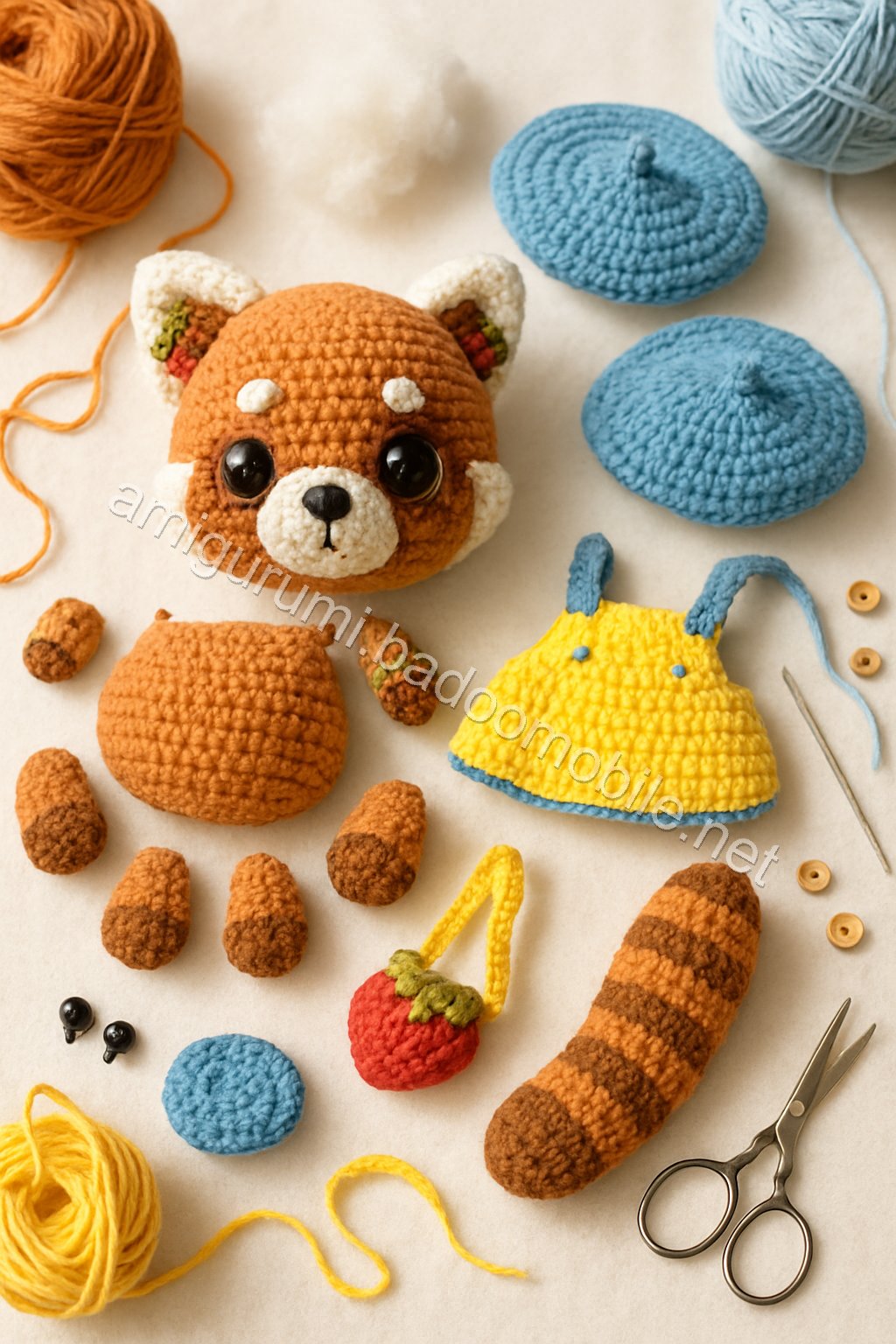 Amigurumi Strawberry Red Panda Free Pattern crochet parts