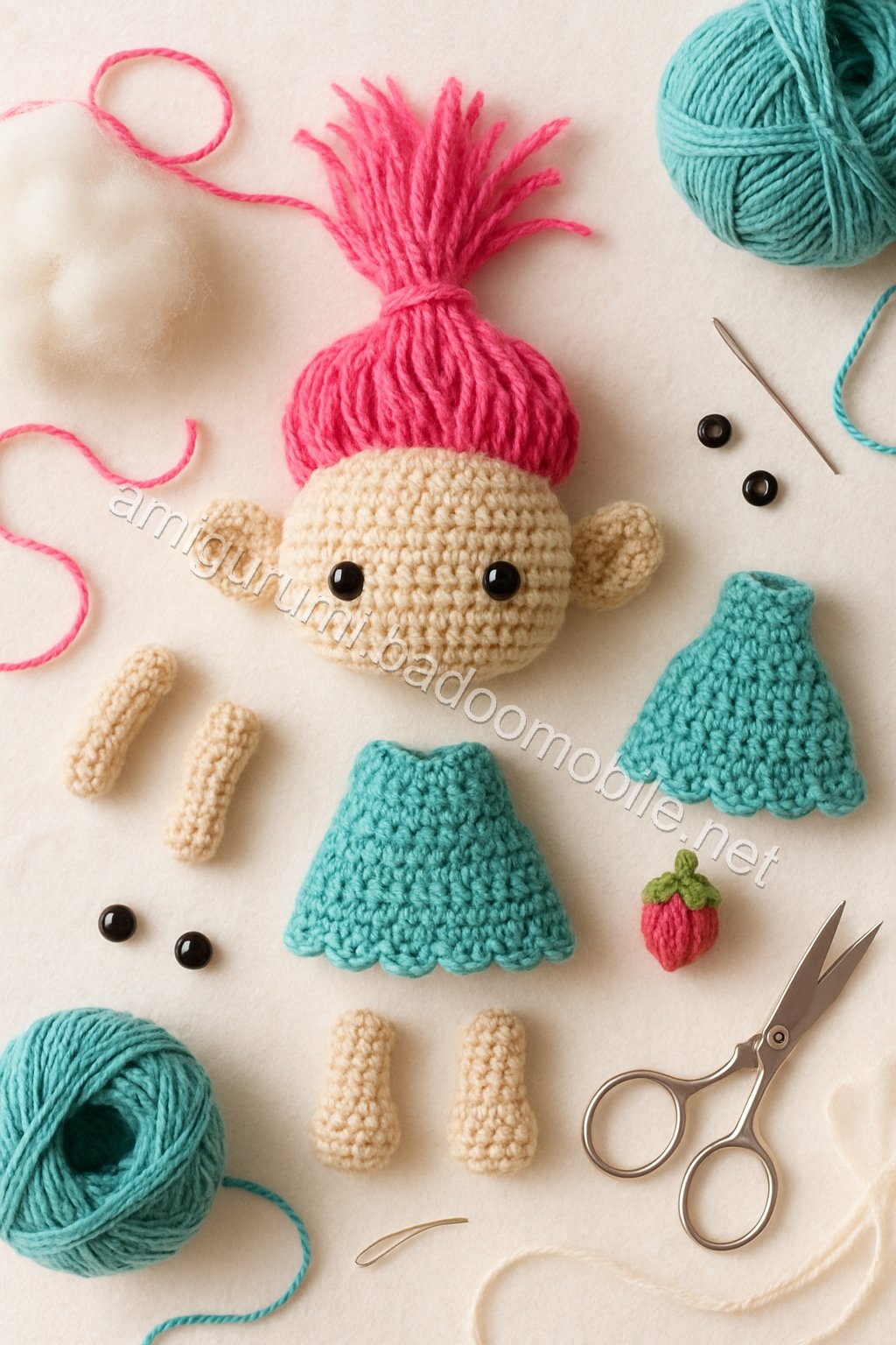Amigurumi Troll Free Pattern crochet parts