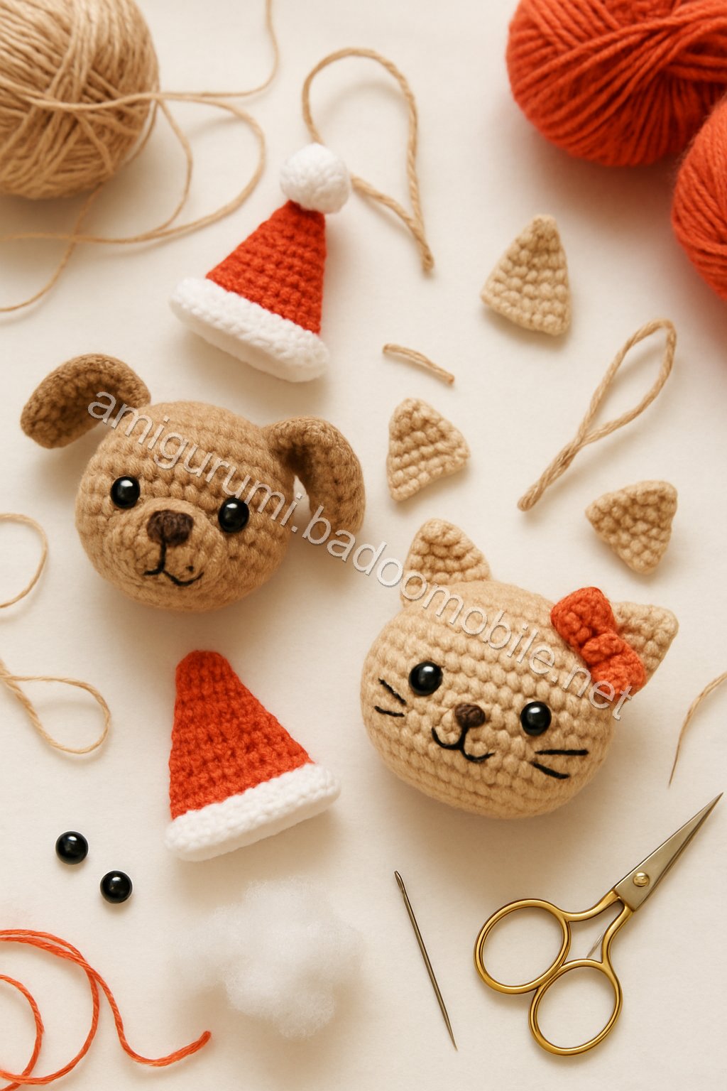 Amigurumi Christmas Cat Dog Free Pattern crochet parts