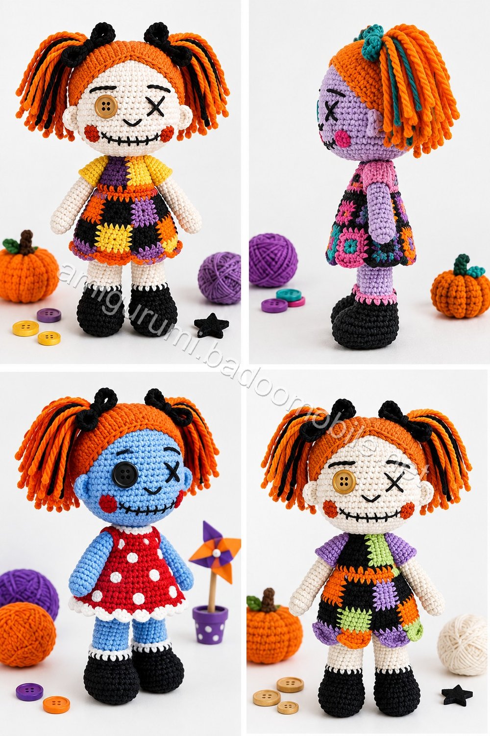 Amigurumi Patchwork Halloween Doll Duo Free Pattern