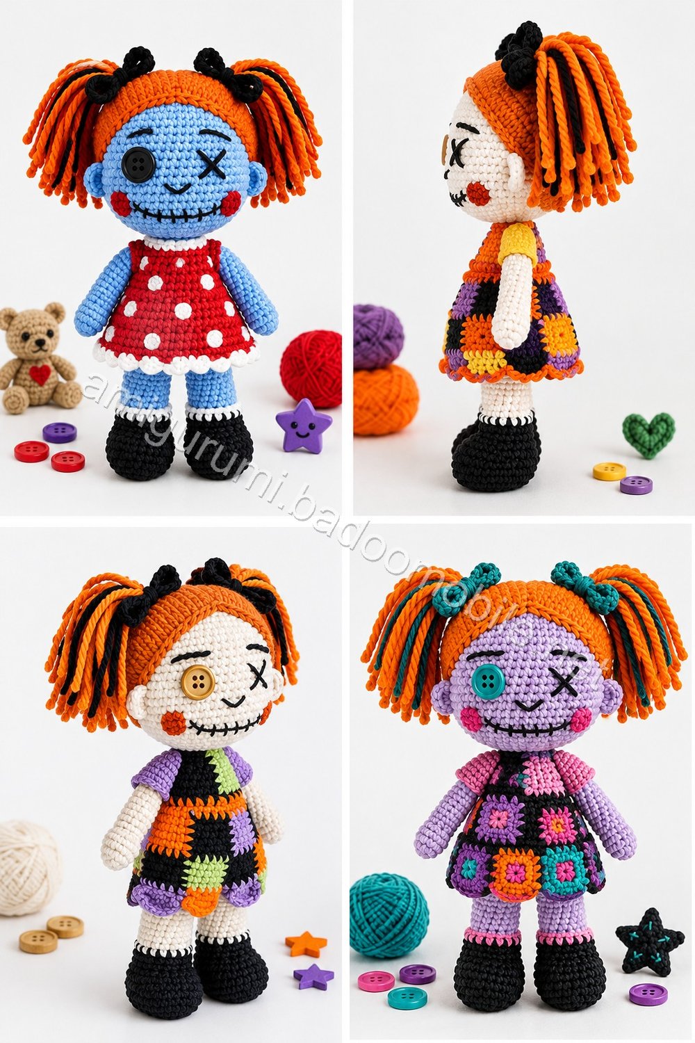 Amigurumi Patchwork Halloween Doll Duo Free Pattern