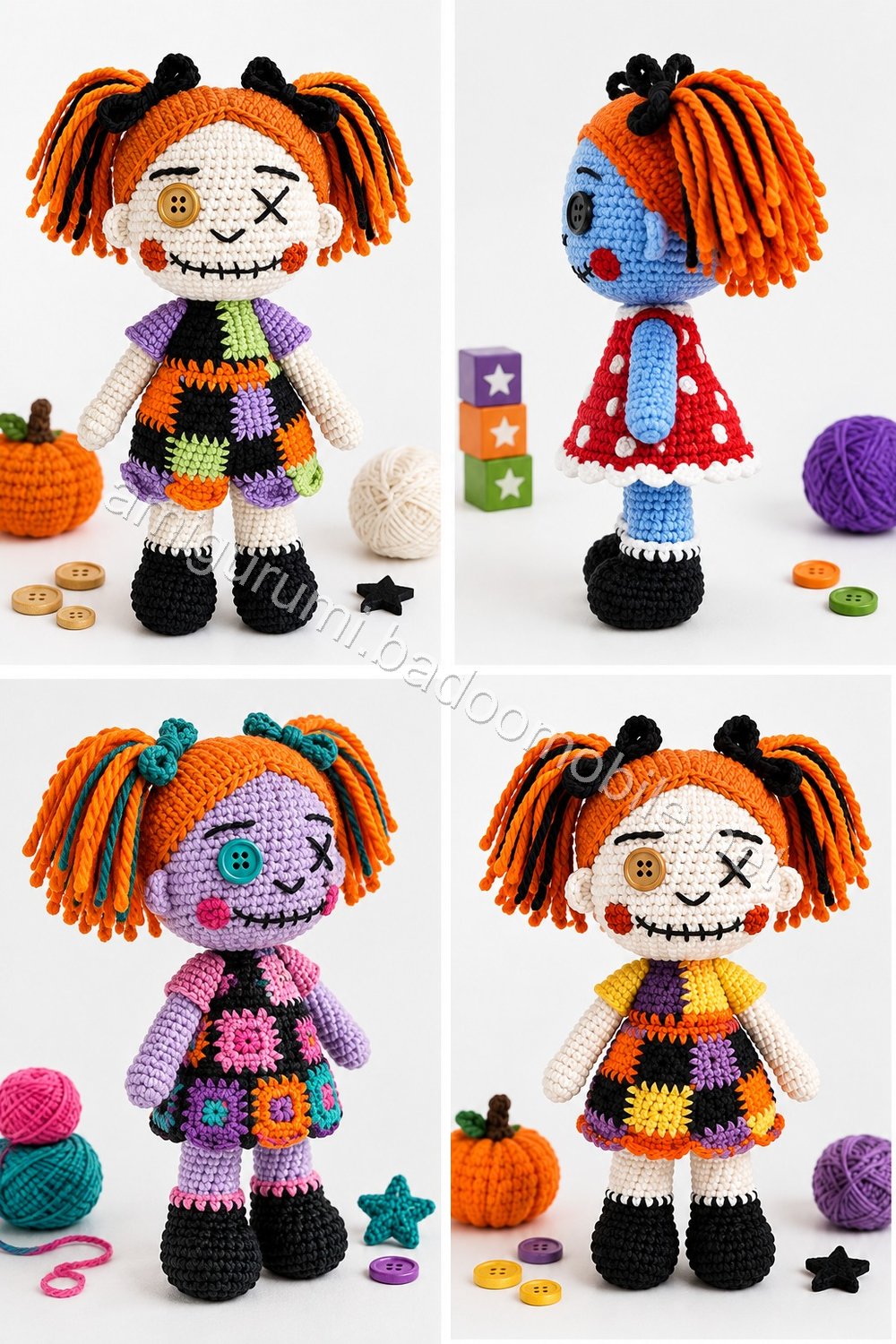Amigurumi Patchwork Halloween Doll Duo Free Pattern