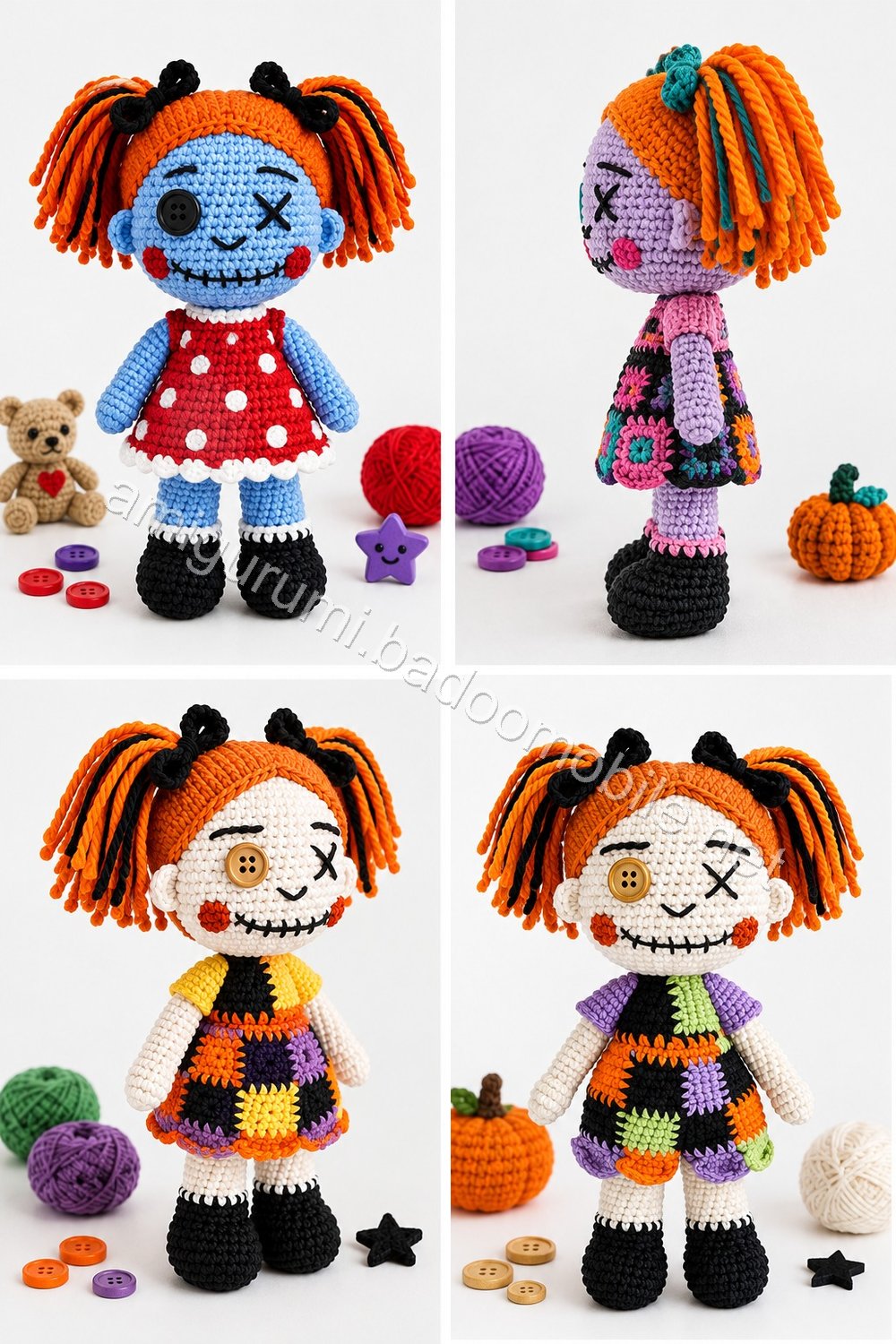 Amigurumi Patchwork Halloween Doll Duo Free Pattern