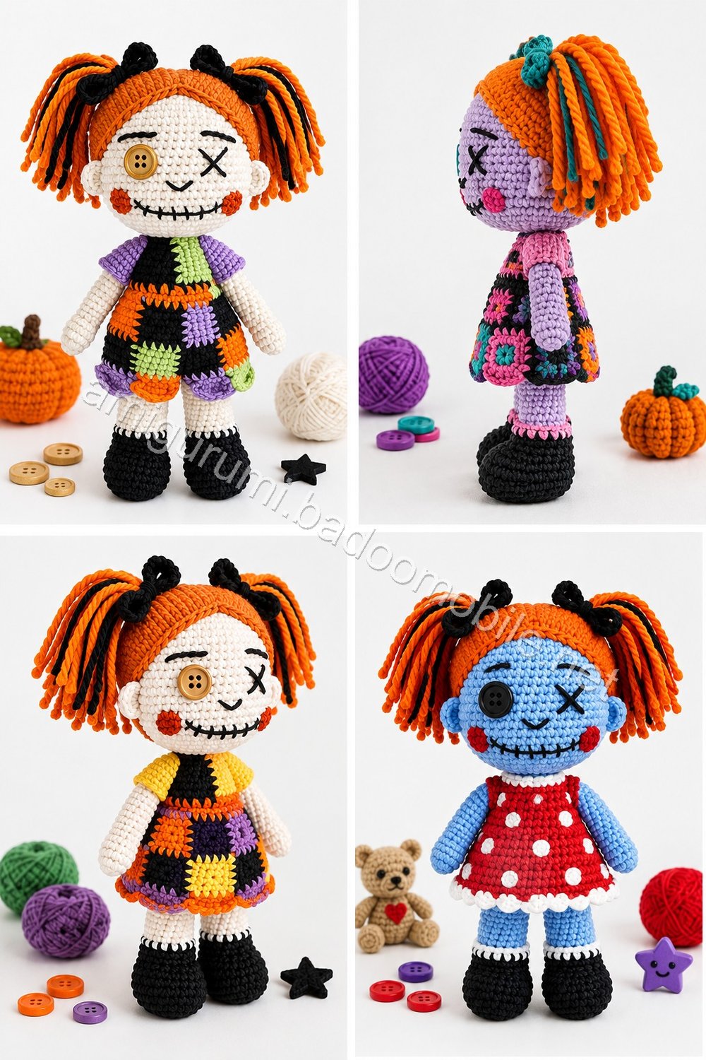 Amigurumi Patchwork Halloween Doll Duo Free Pattern