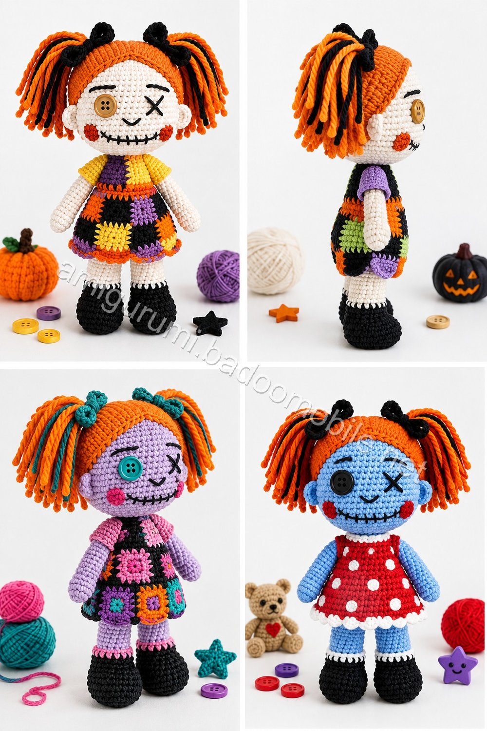 Amigurumi Patchwork Halloween Doll Duo Free Pattern