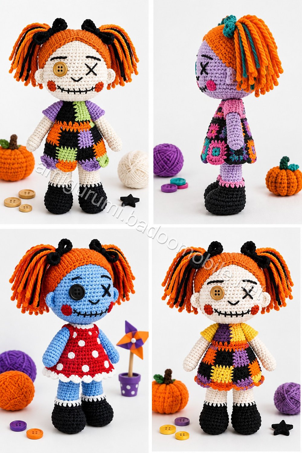 Amigurumi Patchwork Halloween Doll Duo Free Pattern