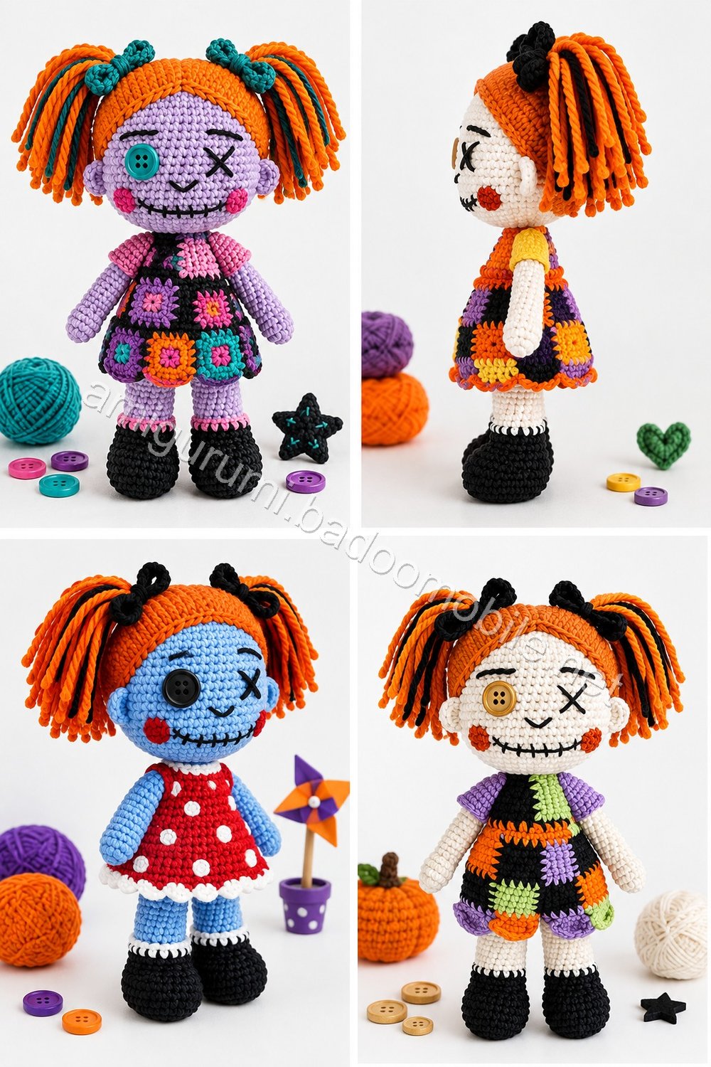 Amigurumi Patchwork Halloween Doll Duo Free Pattern