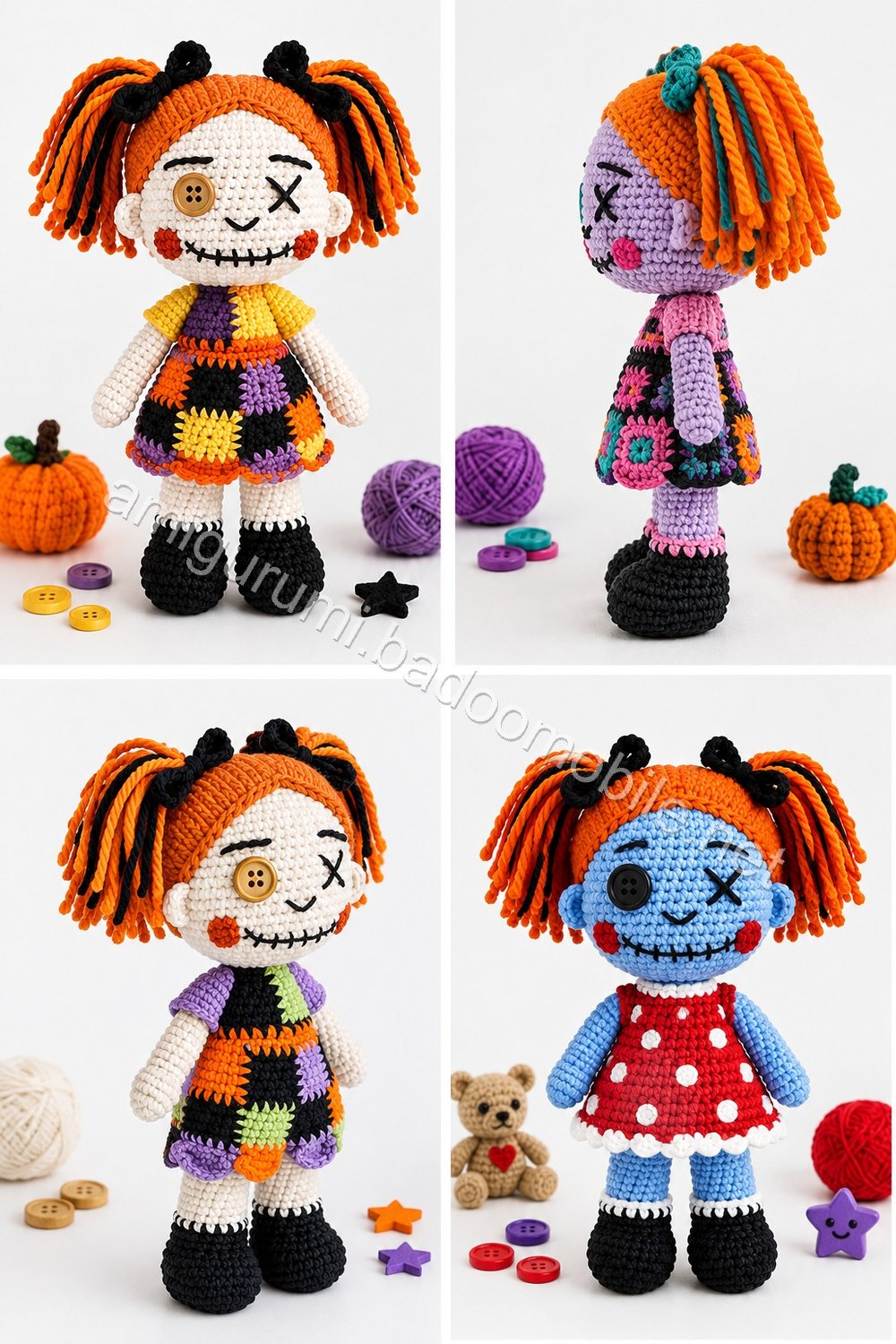 Amigurumi Patchwork Halloween Doll Duo Free Pattern