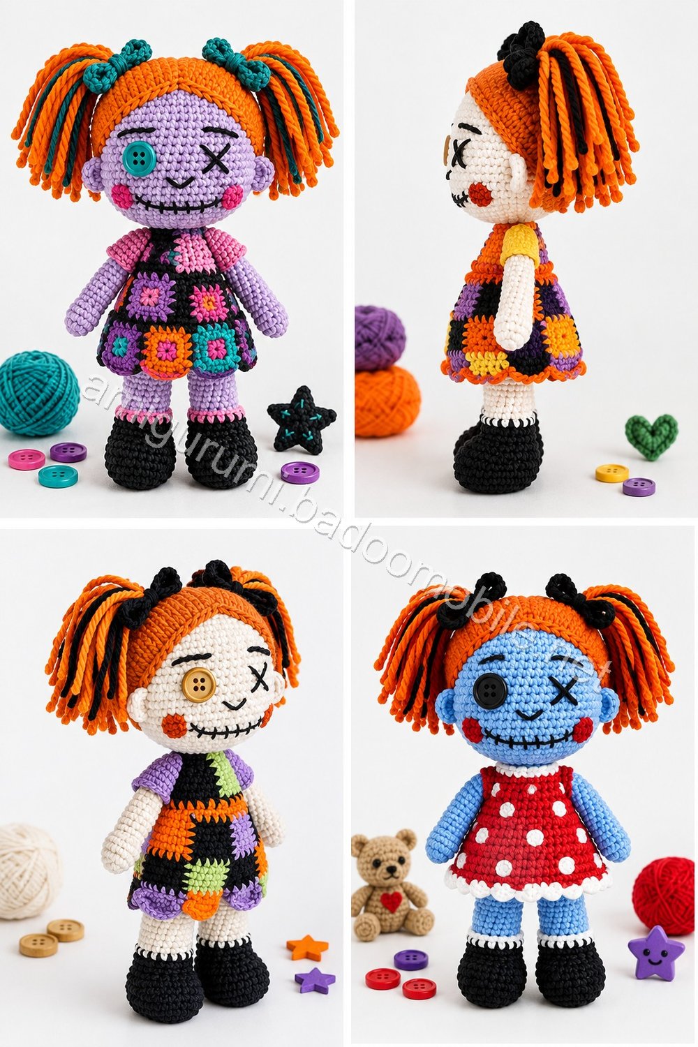 Amigurumi Patchwork Halloween Doll Duo Free Pattern