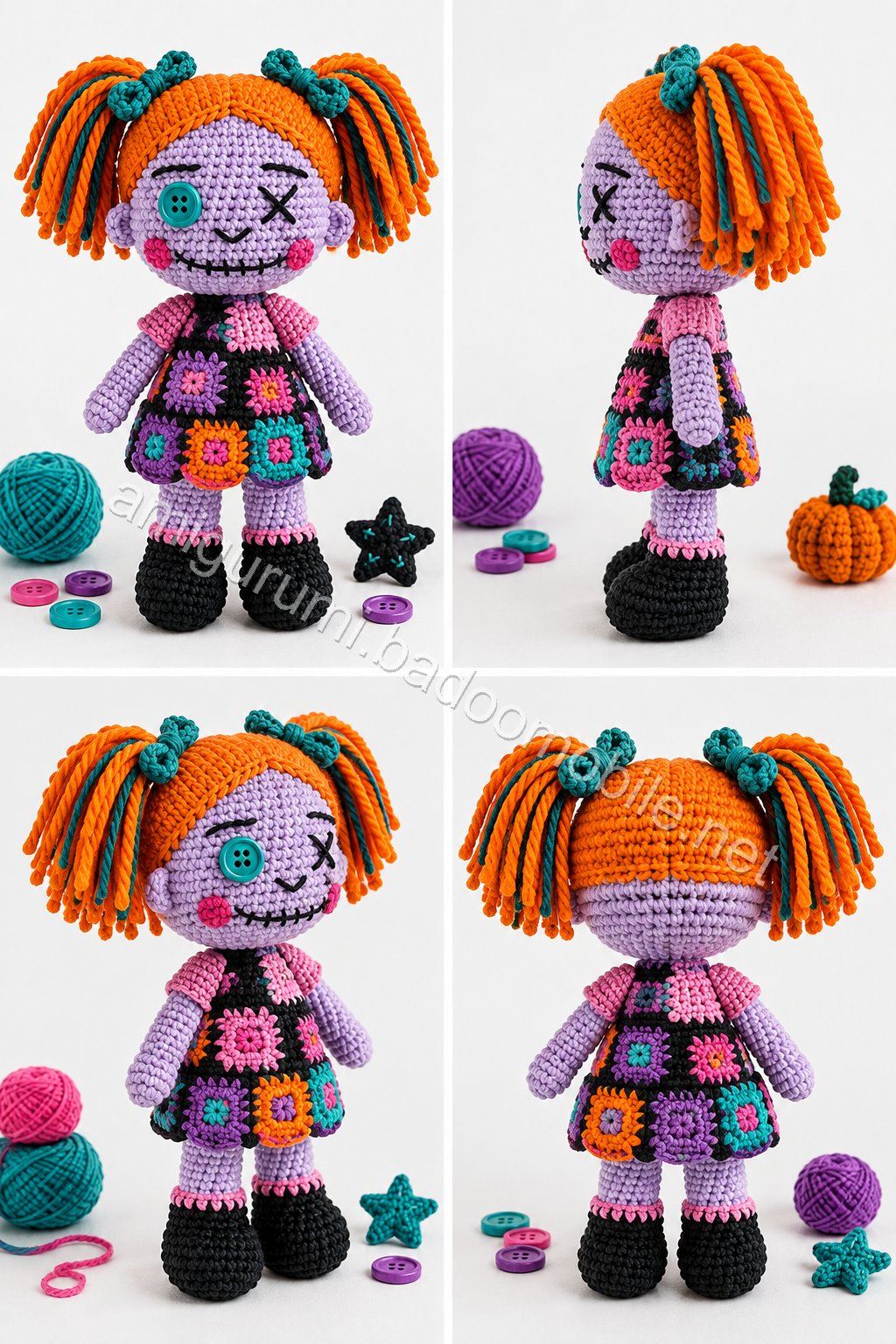 Amigurumi Patchwork Halloween Doll Duo Free Pattern
