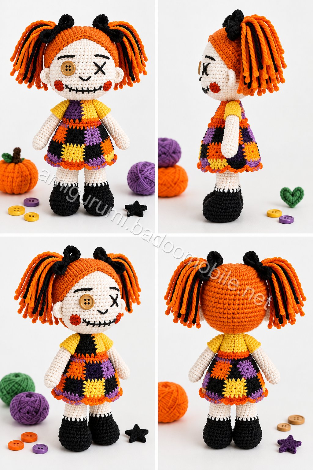 Amigurumi Patchwork Halloween Doll Duo Free Pattern