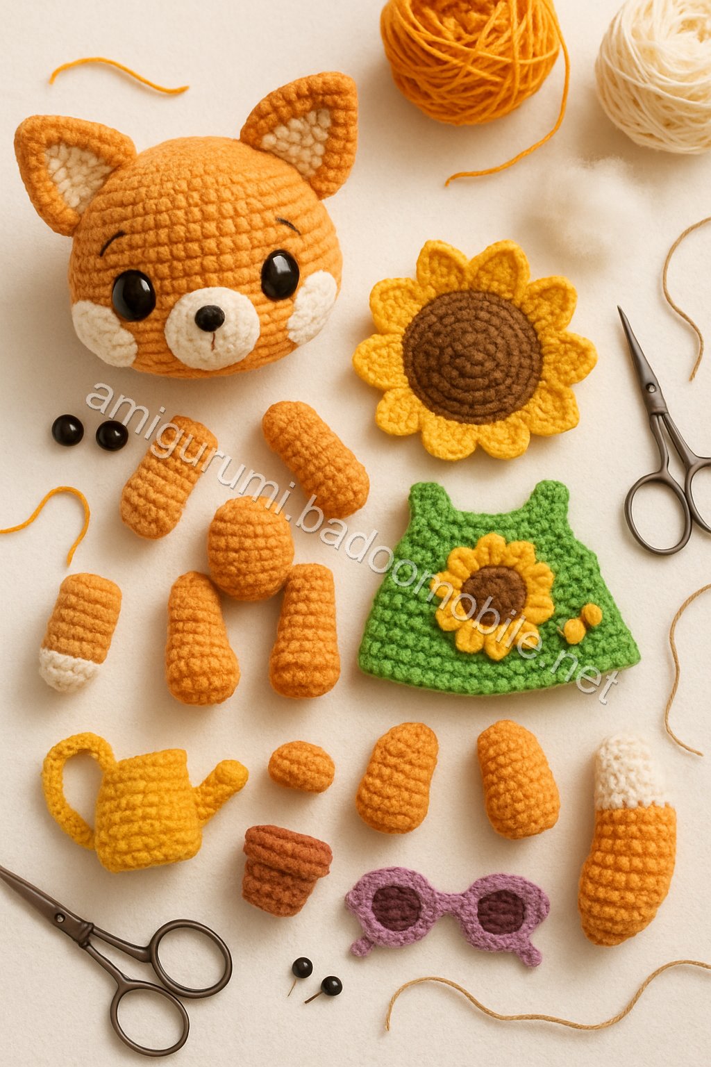 Amigurumi Sunflower Fox Free Pattern crochet parts